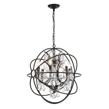 Rustic Chandelier Pendant Lamp, Antique Orbed Iron Frame Globe