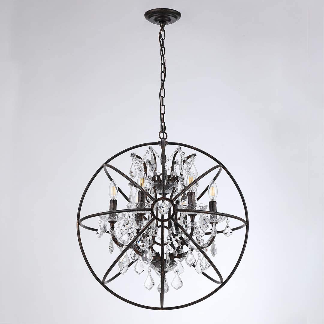 Rustic Chandelier Pendant Lamp, Antique Orbed Iron Frame Globe