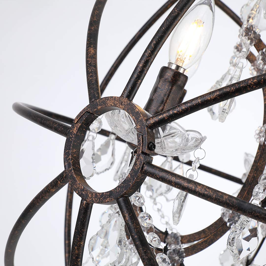 Rustic Chandelier Pendant Lamp, Antique Orbed Iron Frame Globe