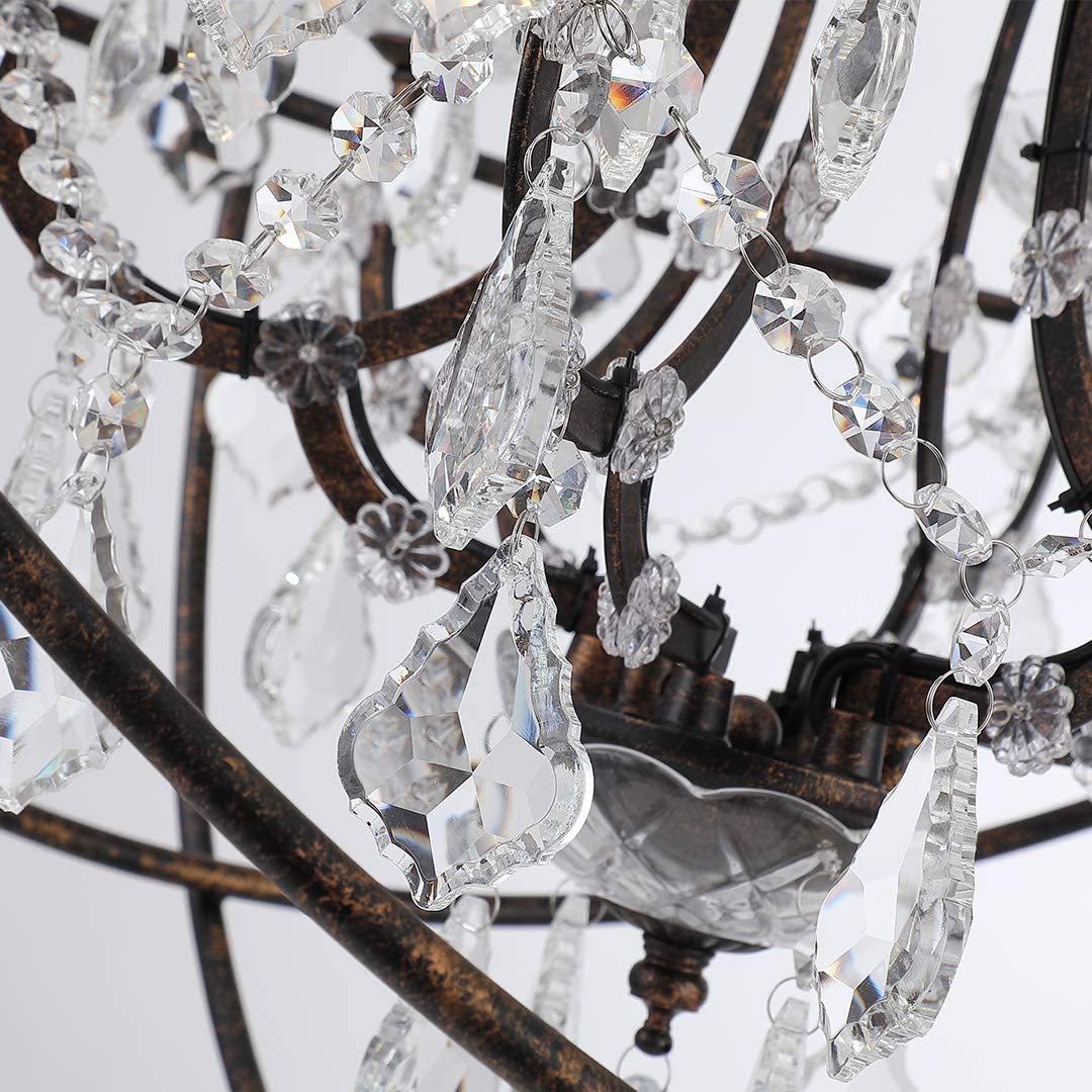 Rustic Chandelier Pendant Lamp, Antique Orbed Iron Frame Globe