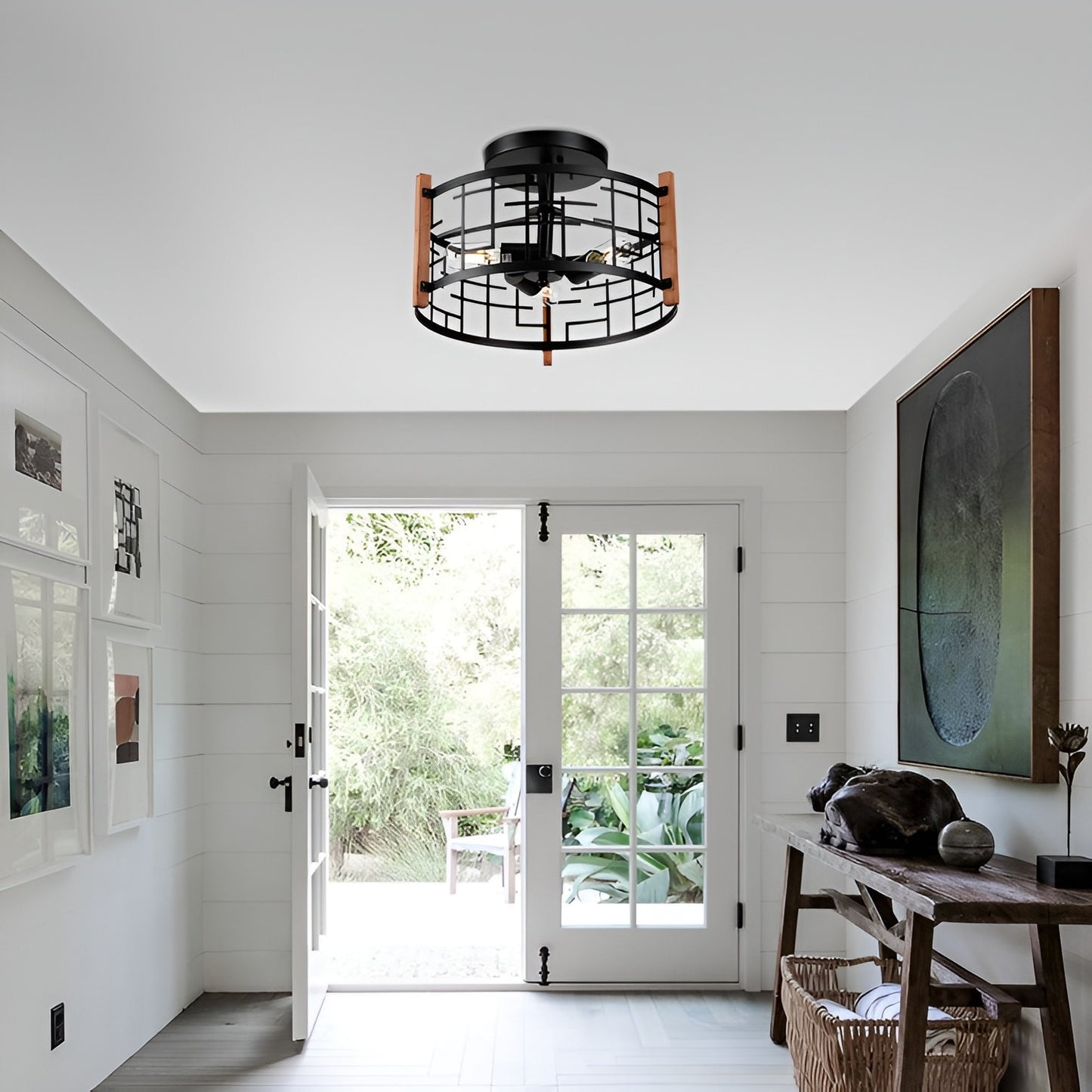 Wood & Metal Flush Mount Ceiling Lighting for Entry or Hallway