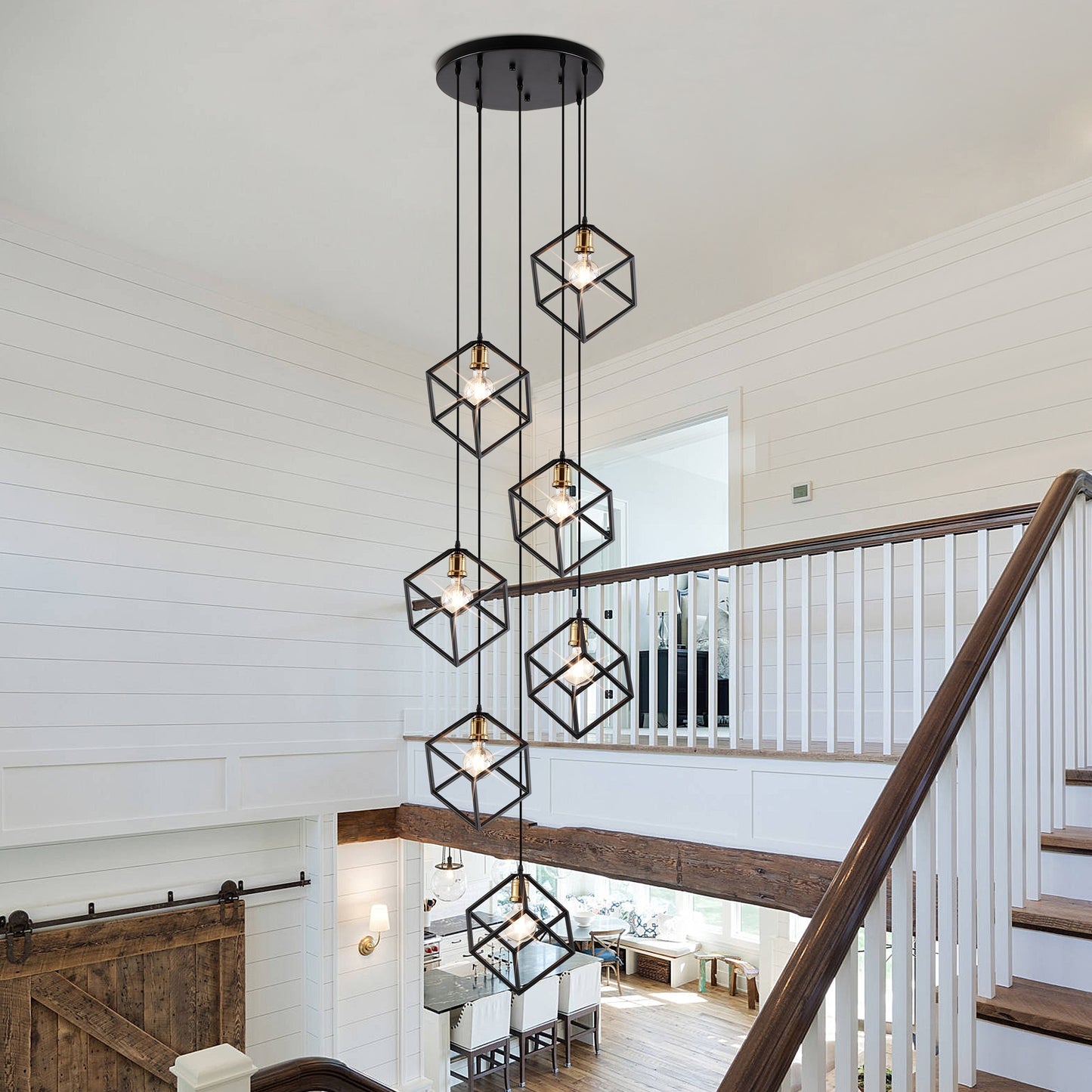 Seven Light Cluster Geometric Pendant – Adjustable Ceiling Light for Modern Spaces