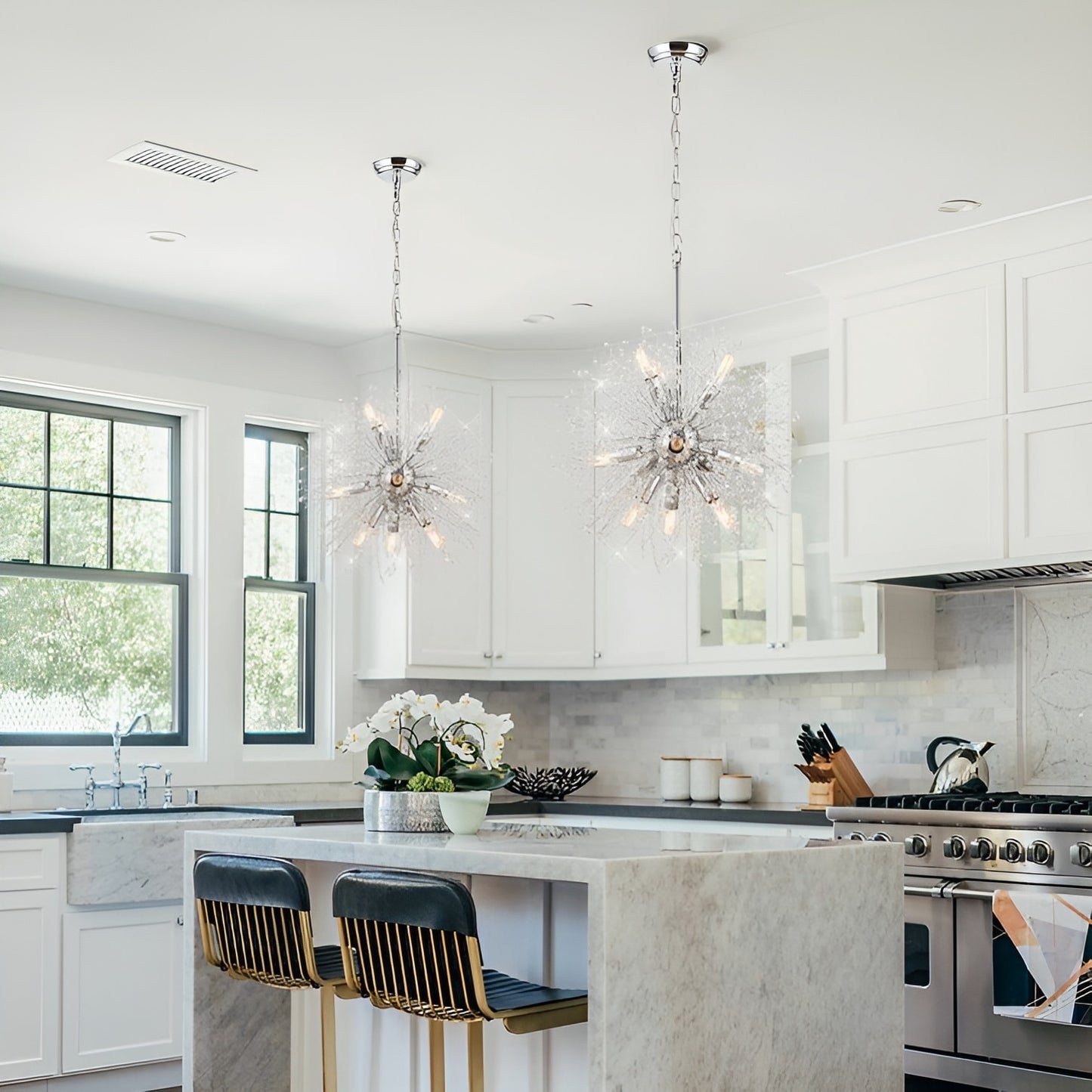 Nine Light Anesca Lantern, Square / Rectangle Pendant, Luxury Chic Chandelier