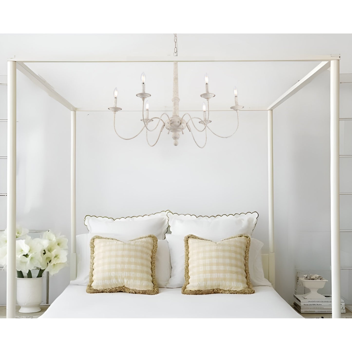 White Chandelier with Country Farmhouse Look, Medieval Lamp Antique Lighting