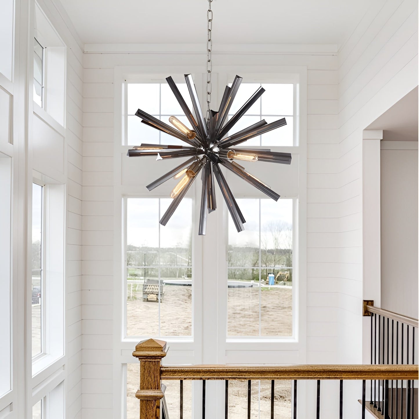 Nine Light Axis Lucite Sputnik Sphere Chandelier, Sci-fi Space Inspired Lighting (Brown)