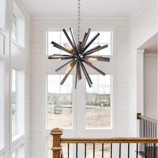 Nine Light Axis Lucite Sputnik Sphere Chandelier, Sci-fi Space Inspired Lighting (Brown)
