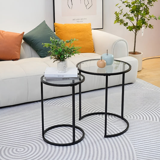 Nesting Coffee Tables with Metal Base, Living Room End Tables (Black or Gold)