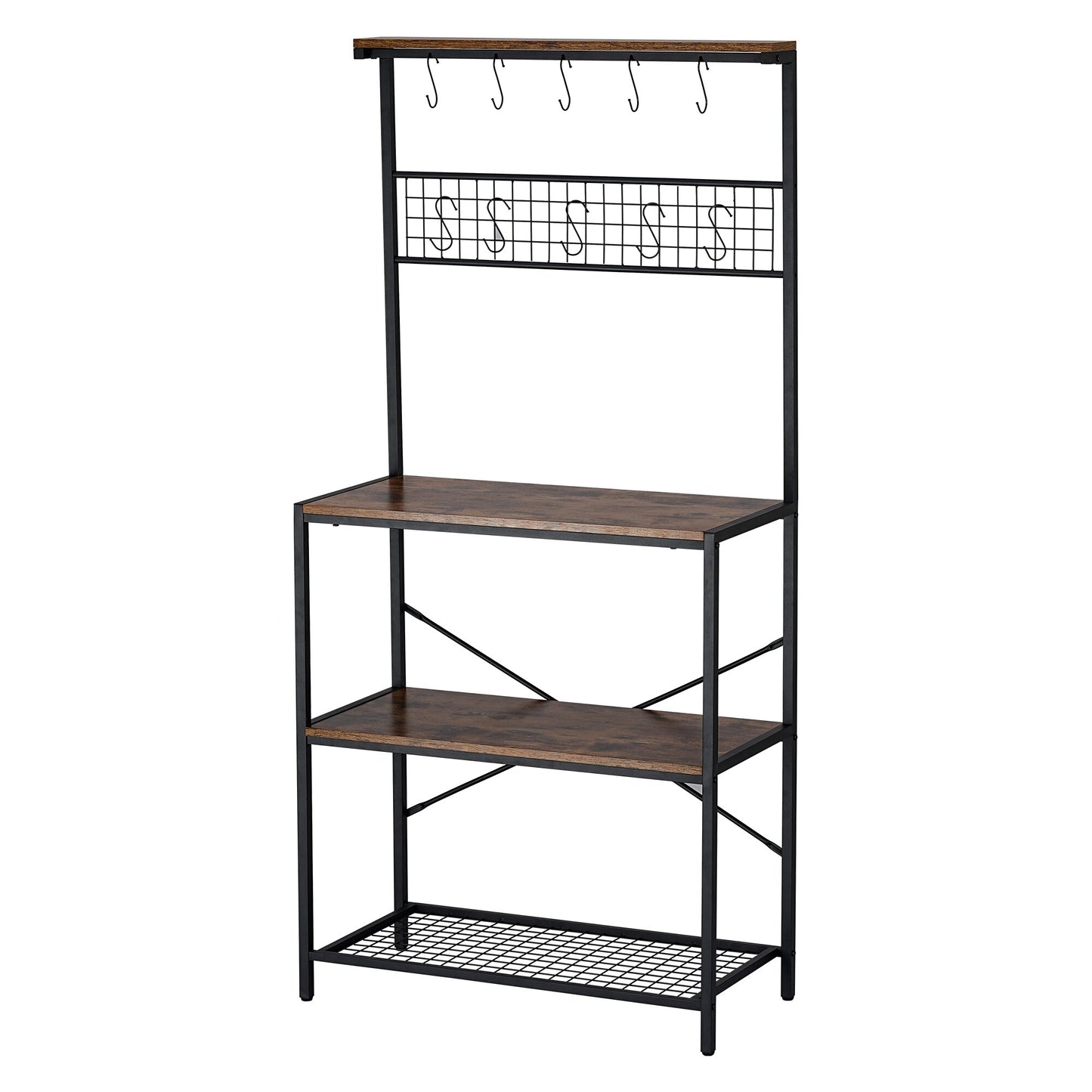 Rustic Brown & Black Bakers Rack - Kitchen Storage Shelf Rack For Cooking & Organizing