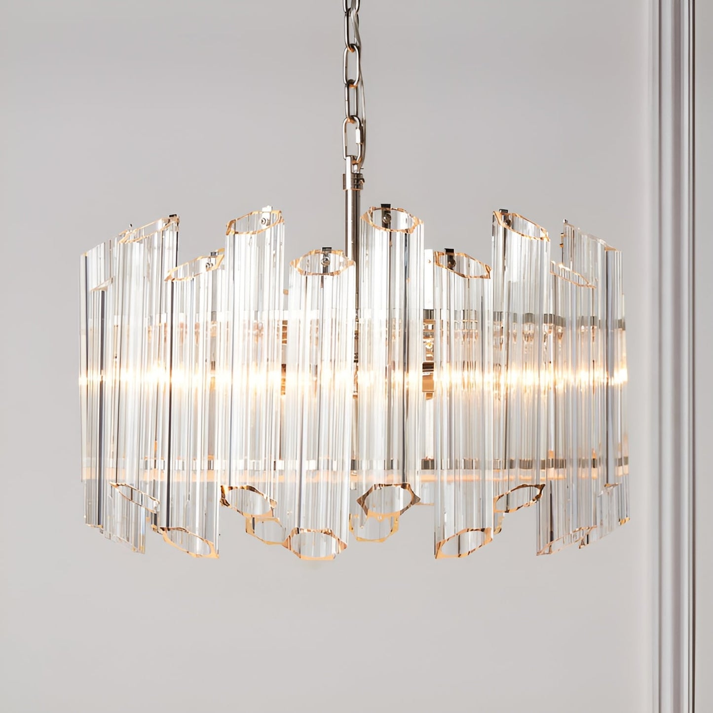 Ryder Chandelier - Round Multi-Faceted Crystal Waterfall Ceiling Light with Geometric Glass