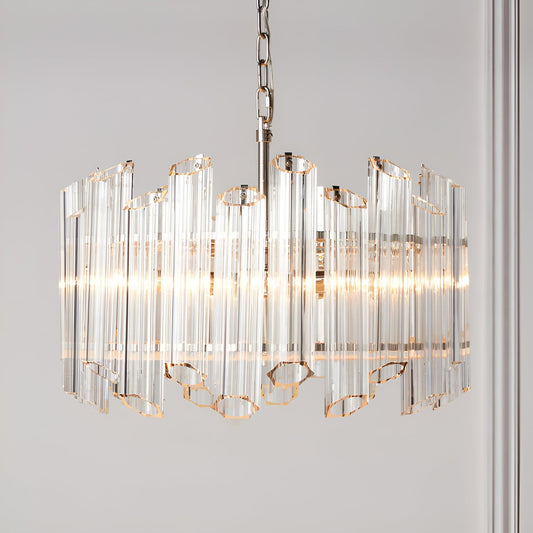 Ryder Chandelier - Round Multi-Faceted Crystal Waterfall Ceiling Light with Geometric Glass