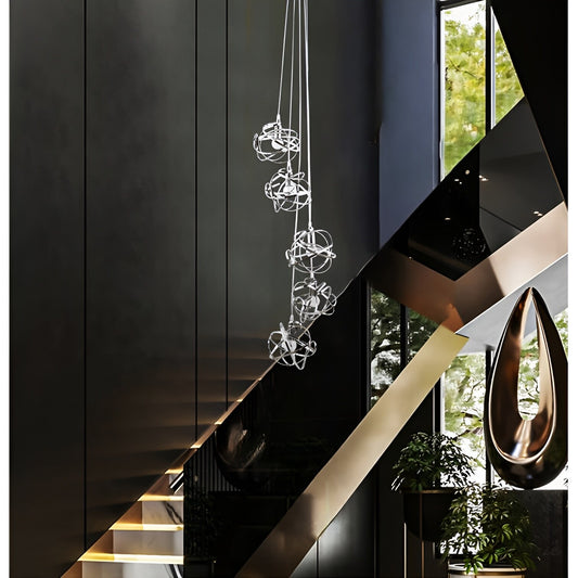 Scribbling Doodle 5-Light Vertical Geometric Cluster, Silver Multi-Pendant Lamp