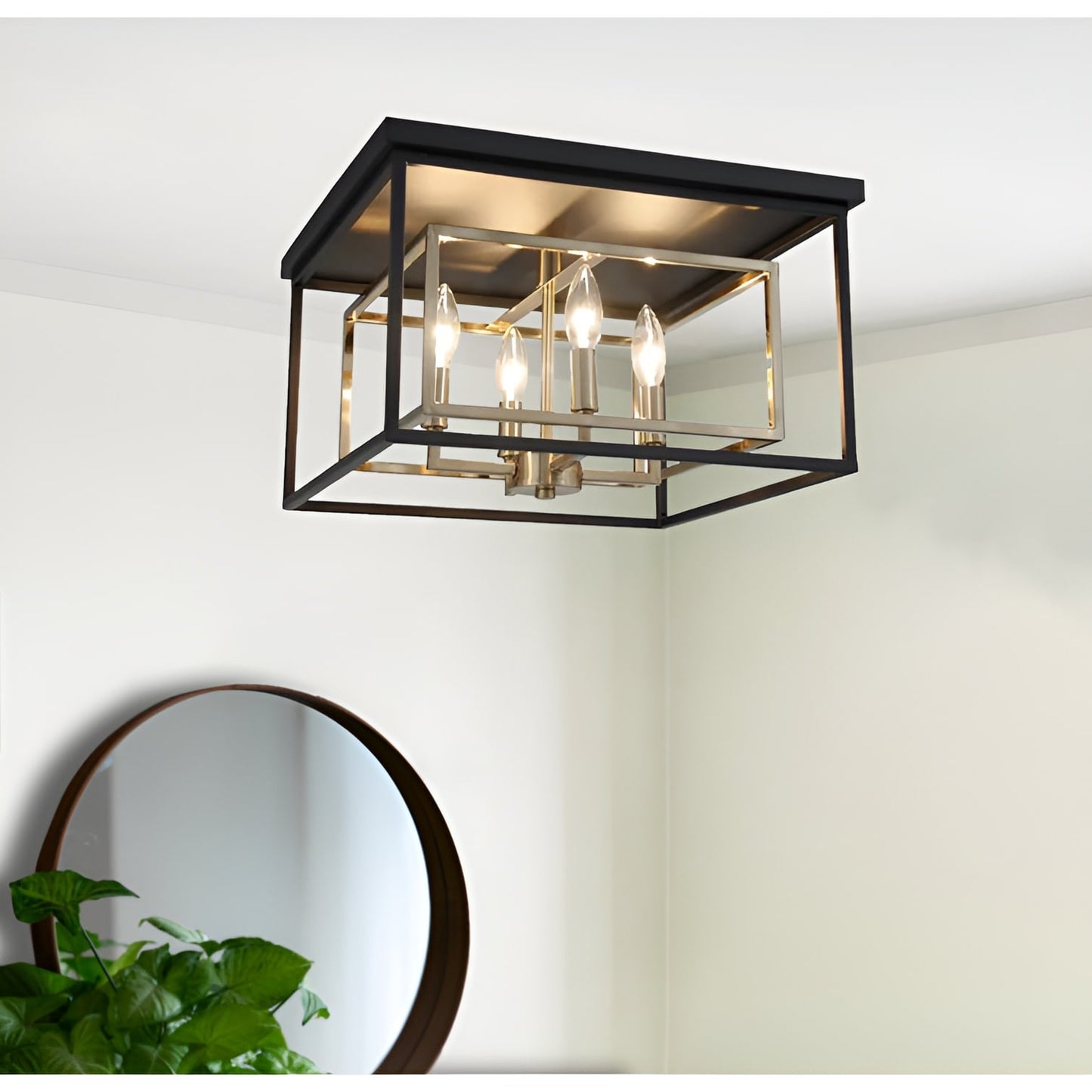 Shoalhaven 14-Inch Geometric Open Frame Dual Tones Black Nickel Flush Mount