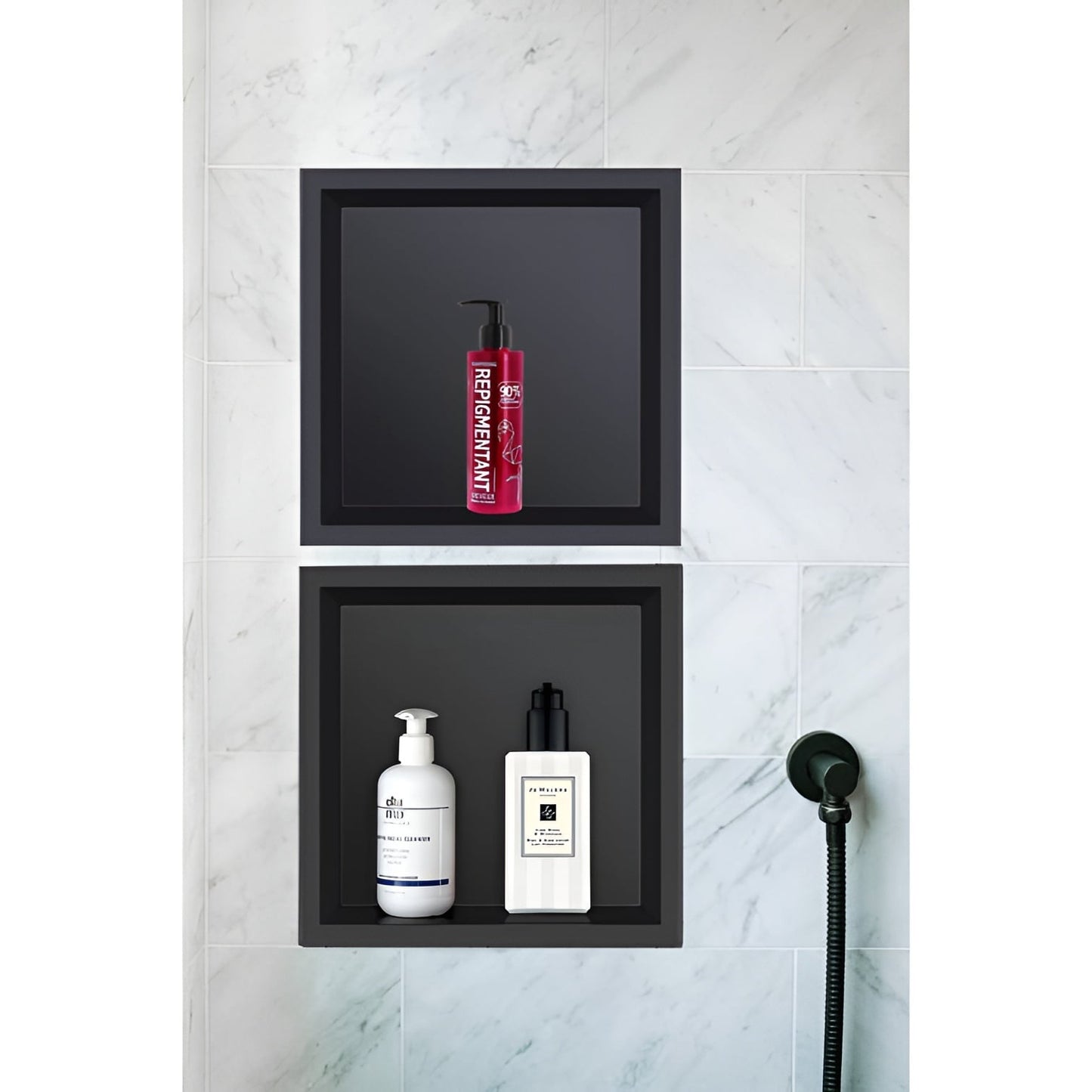 Shower Niche Matte Black 12" x 12" Stainless Steel Shelf Wall-insert
