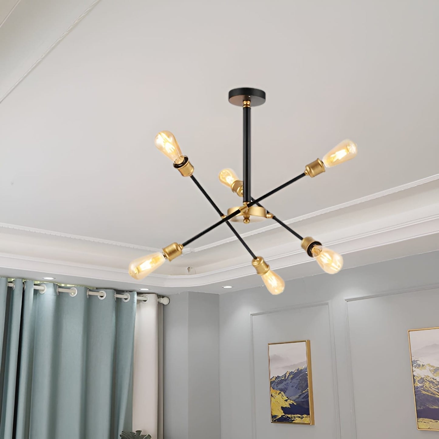 Timaios 6 - Light Sputnik Sci-fi Star Chandelier (Black/Gold)