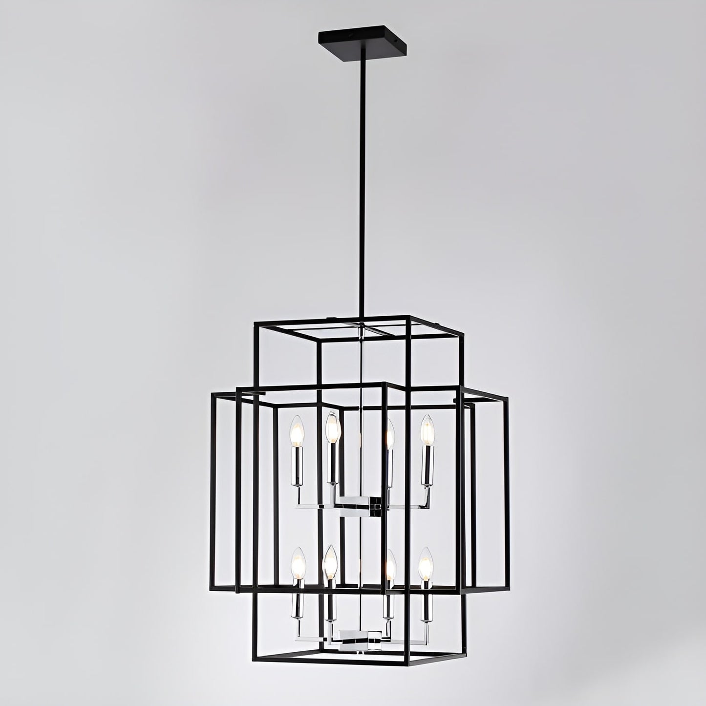 Transitional 8-Light Pendant Chandelier with Spacious 22" Width and 28" Height - Open Frame Cage Design