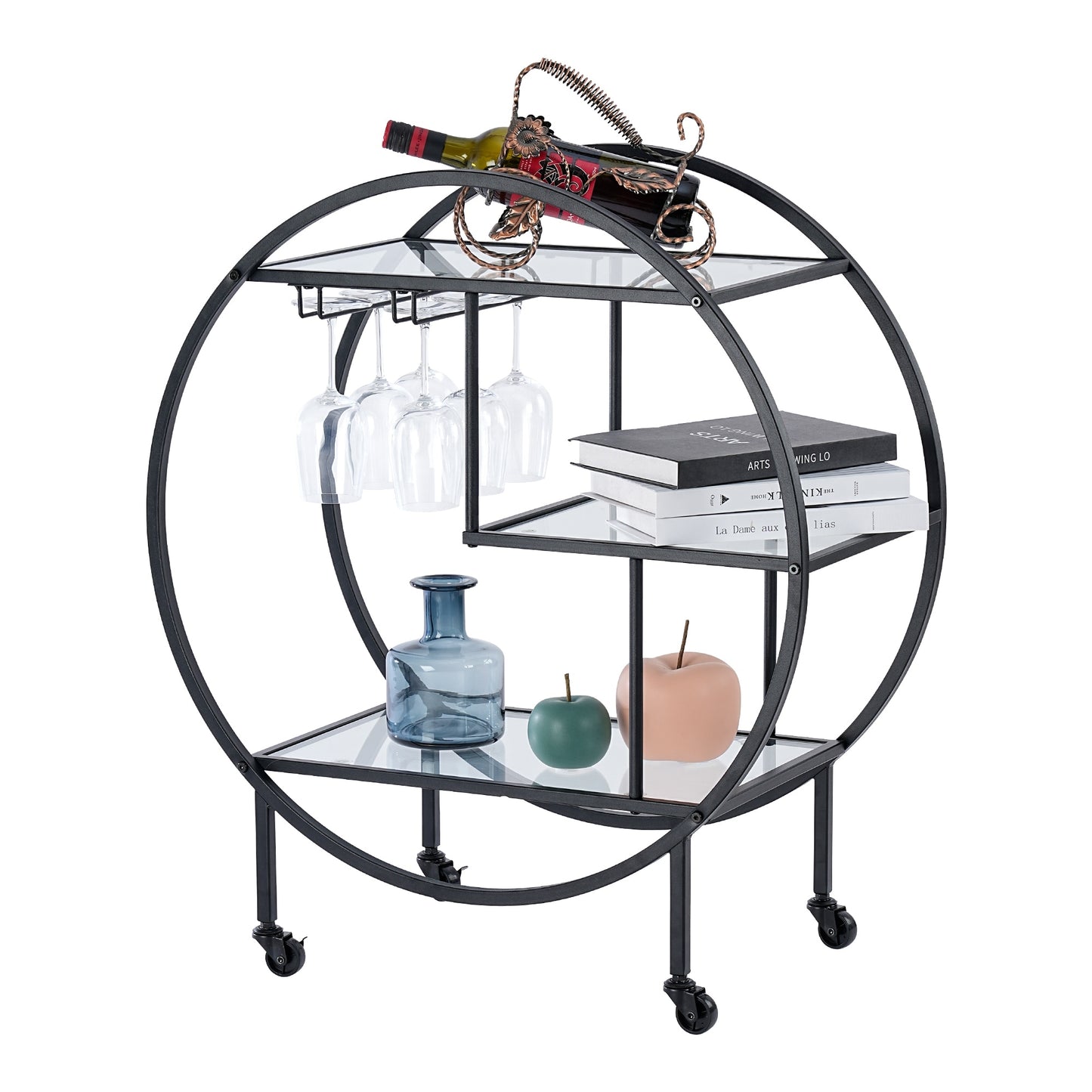 Vannoy Gold or Black Bar Cart on Wheels by DecoMust - Sleek and Stylish Home & Food Appetizer Table