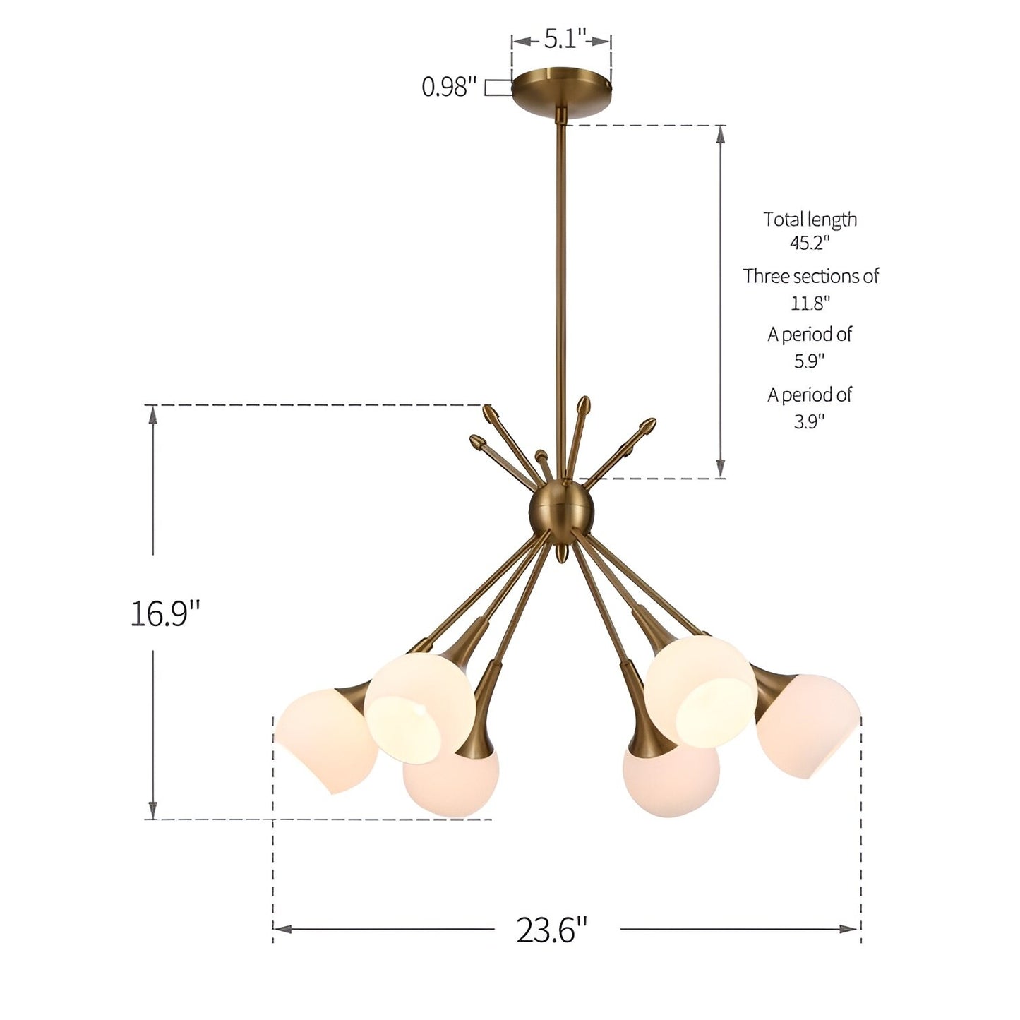Evansville 6 - Light Sputnik Pendant, Modern Ceiling Chandelier with Futuristic Style