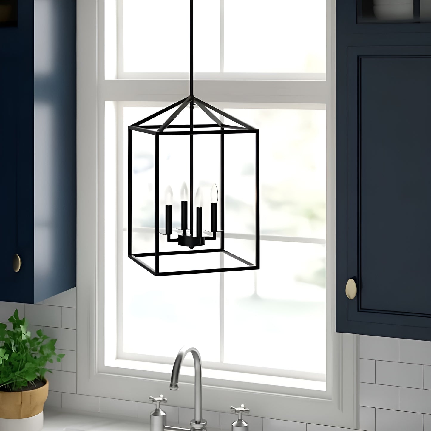 Modern Lantern Square / Rectangle Pendant Light - Open Cage Medieval Candle Lights Frame