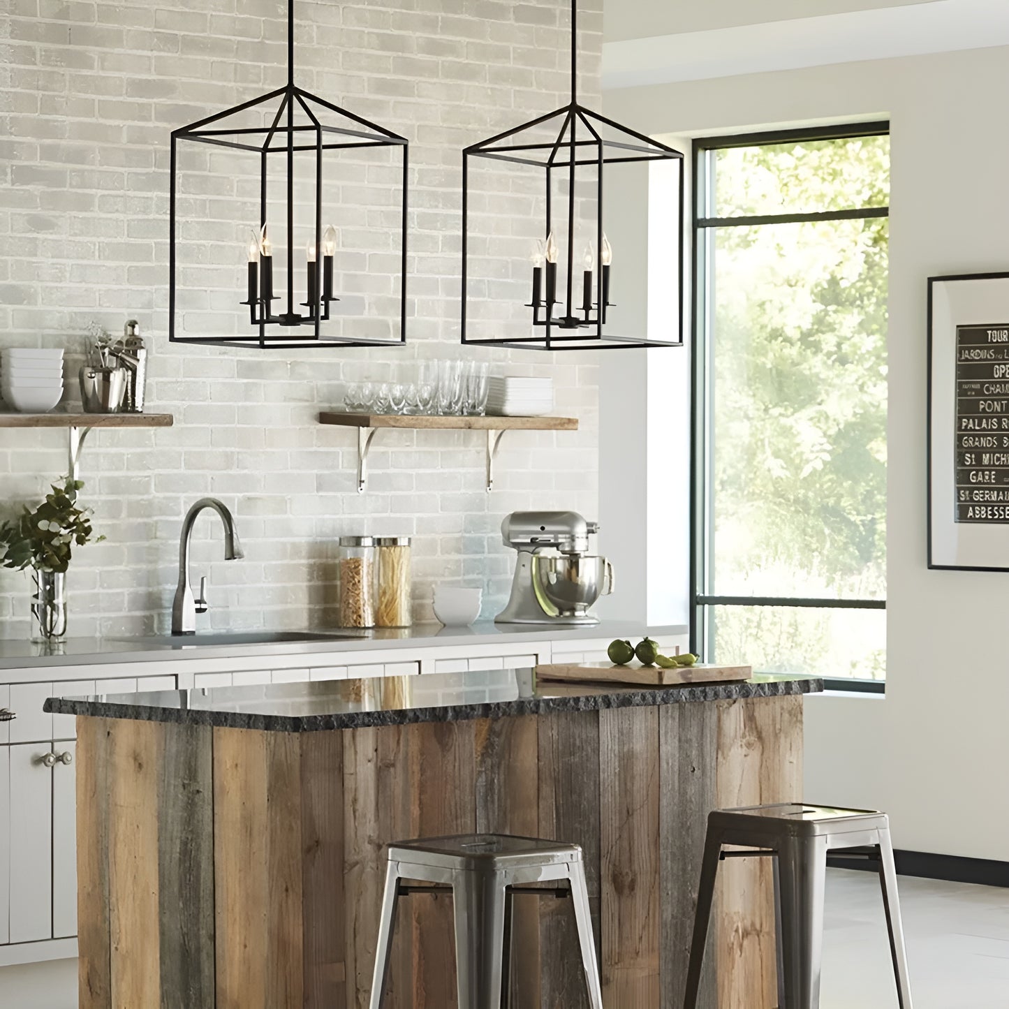 Modern Lantern Square / Rectangle Pendant Light - Open Cage Medieval Candle Lights Frame