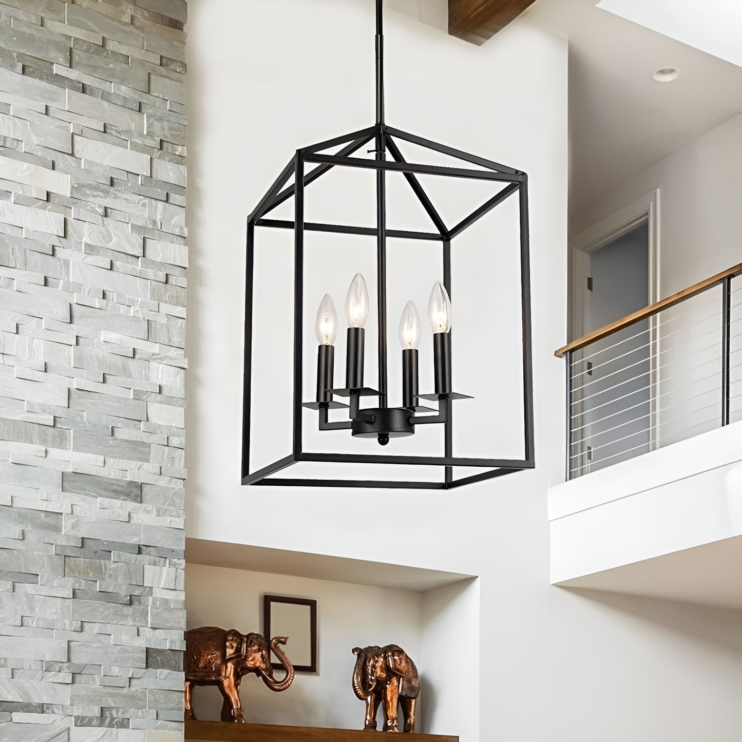 Modern Lantern Square / Rectangle Pendant Light - Open Cage Medieval Candle Lights Frame