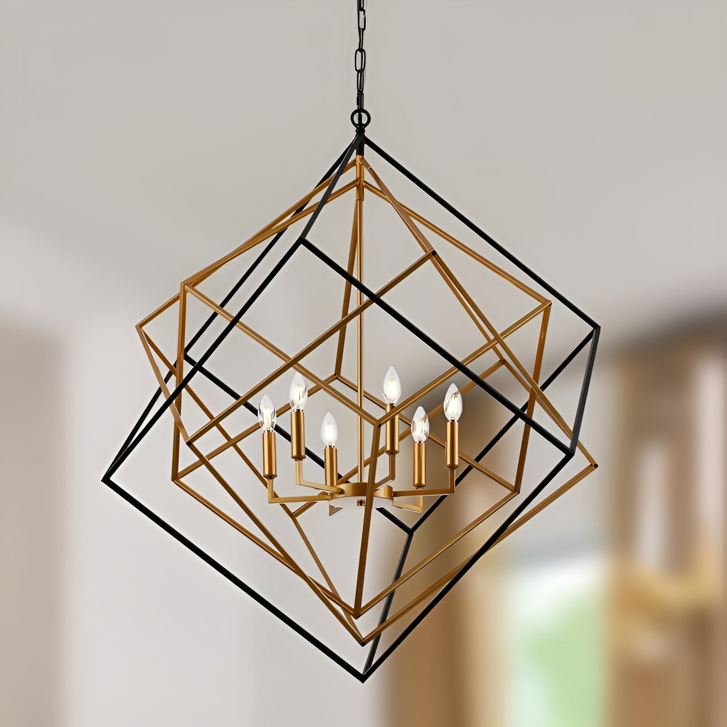Modern Geometric Cube Chandelier (Gold)