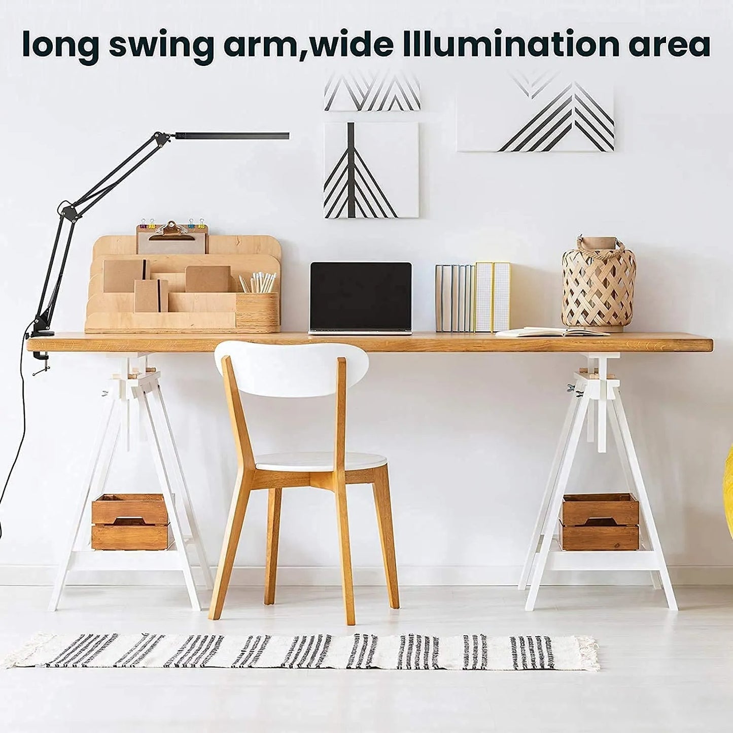 LED Desk Lamp with Clamp Long Arm Table Lamp Eye-Caring Dimmable 3 Colors Adjustable Desk Light with 10 Brightness Level