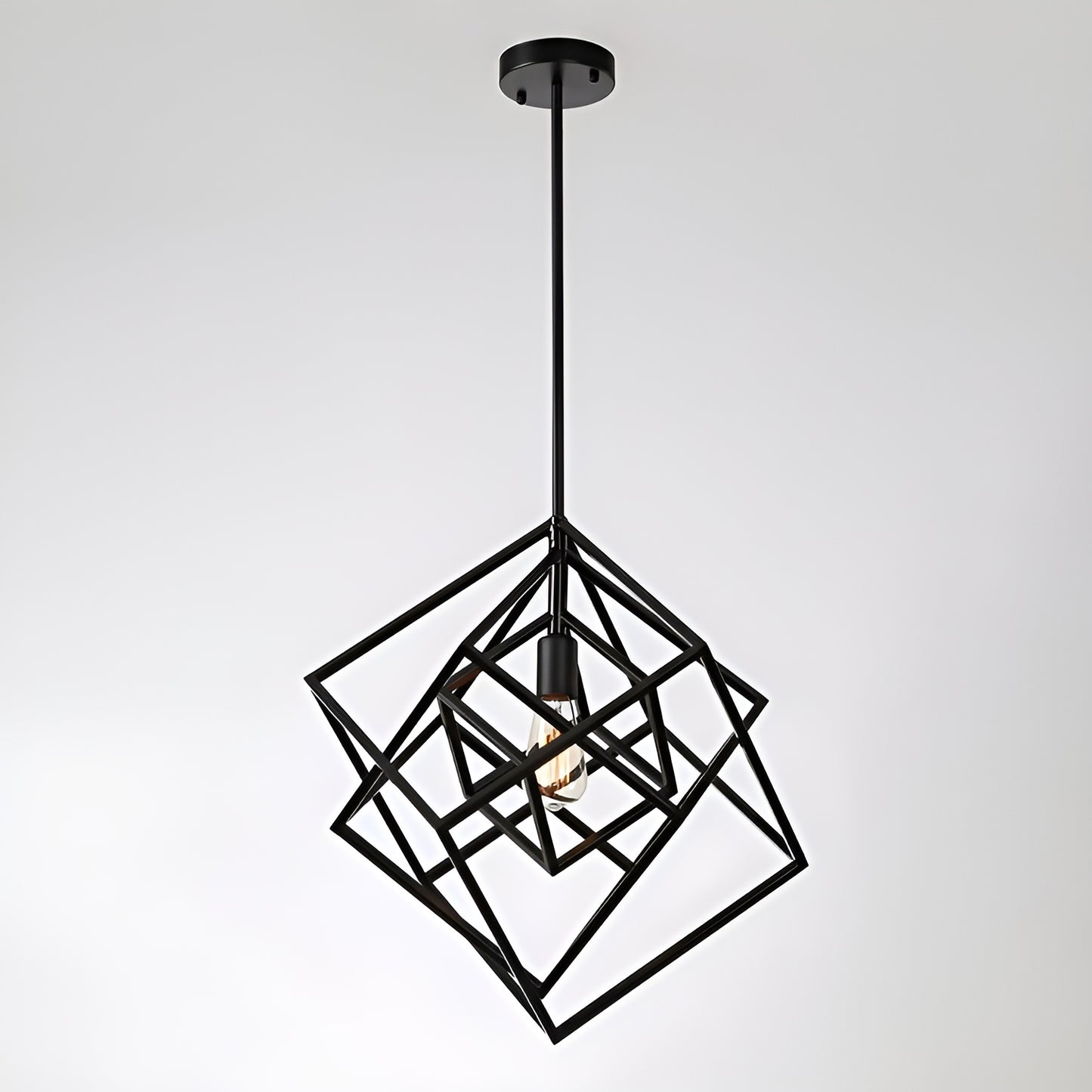 Modern Geometric Pendant Lamp - Cube Light Open Cage Frame (Futuristic Scifi Minimalist Design)
