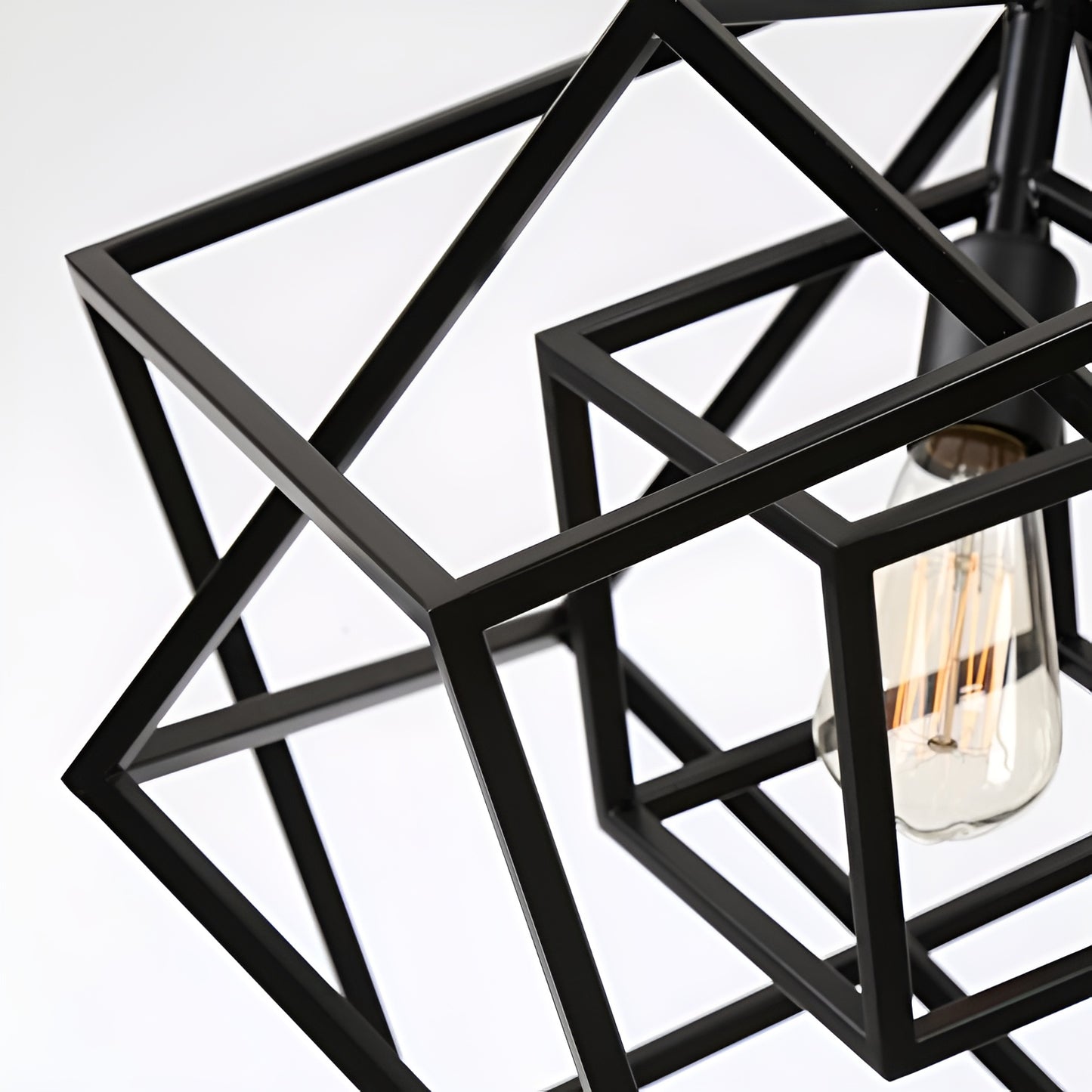 Modern Geometric Pendant Lamp - Cube Light Open Cage Frame (Futuristic Scifi Minimalist Design)