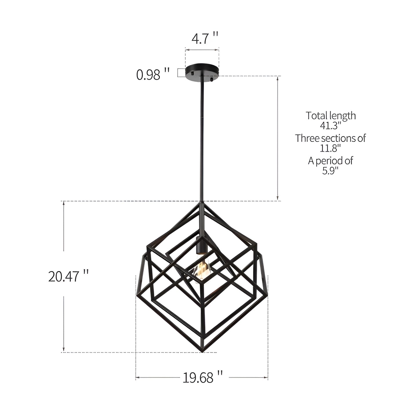 Modern Geometric Pendant Lamp - Cube Light Open Cage Frame (Futuristic Scifi Minimalist Design)