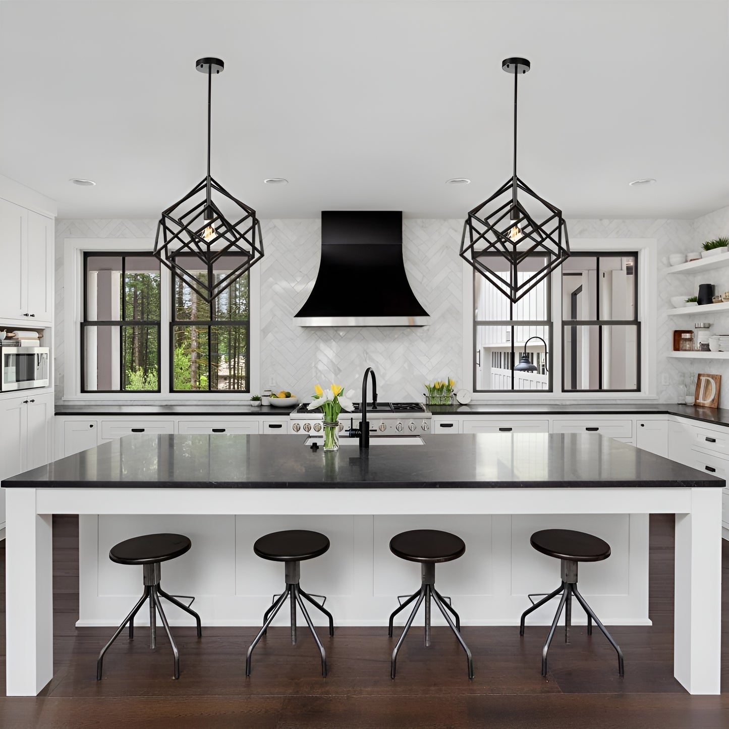 Modern Geometric Pendant Lamp - Cube Light Open Cage Frame (Futuristic Scifi Minimalist Design)