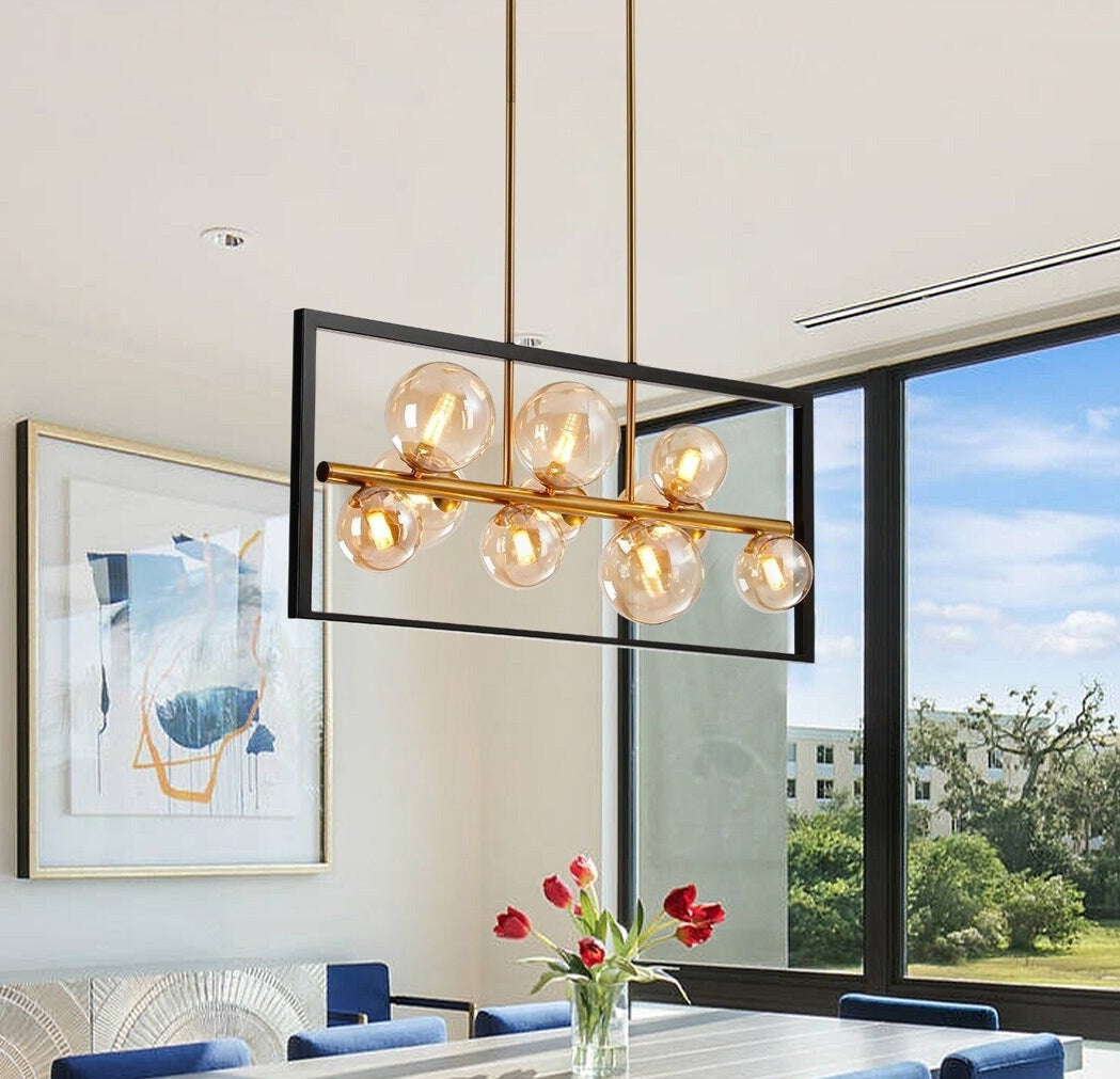 Rectangle Sphere Kitchen Island Pendant, Gold Luxury & Chic Ceiling Light