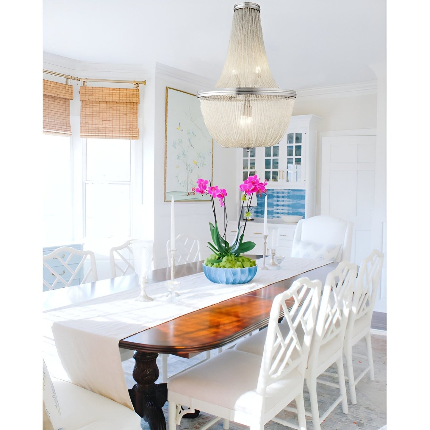 Medieval French Empire White Chandelier - Chainmail Modern Luxury Design
