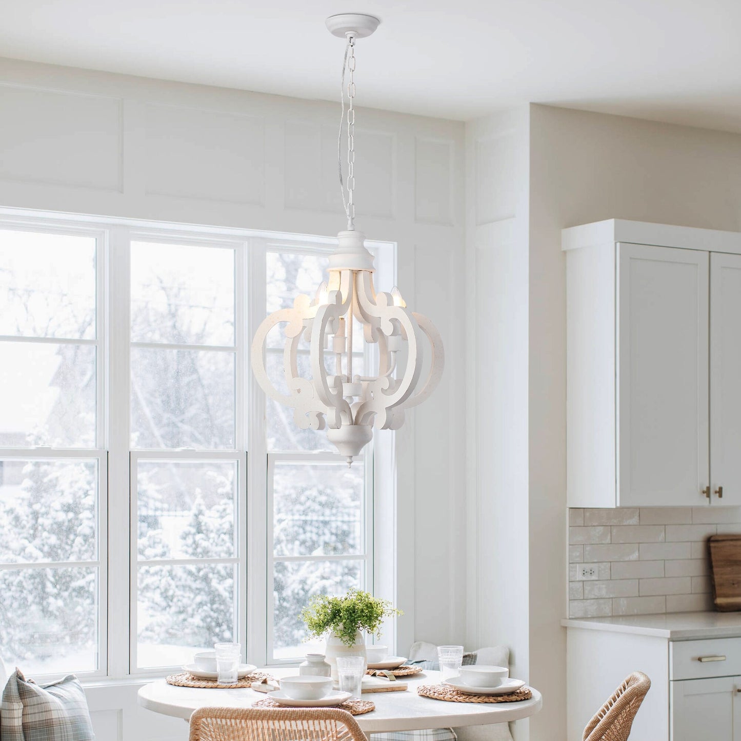 Cottage Geometric Distressed Wood Chandelier, 3-Light Farmhouse Wood Ceiling Light