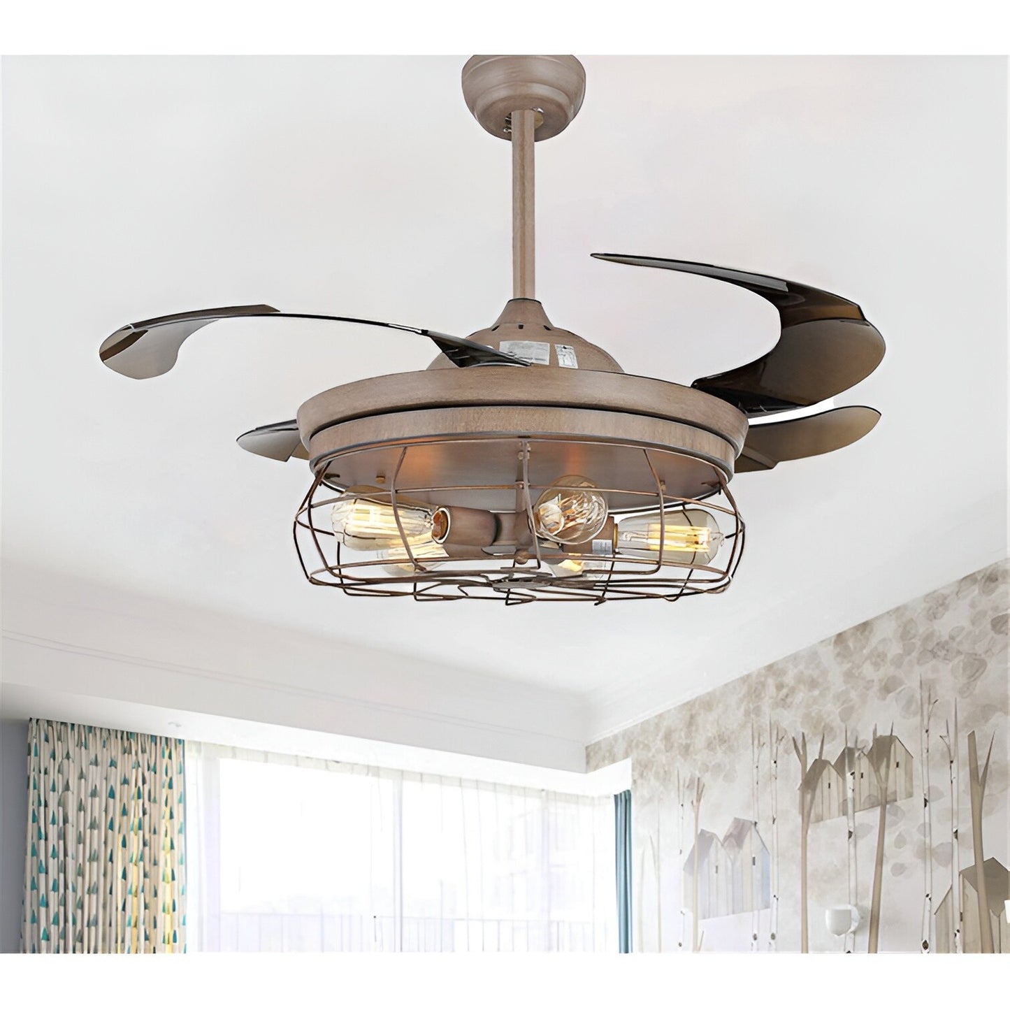 Esto Ceiling Fan, Retro Industrial Fan Chandelier with Remote, Retractable 45''