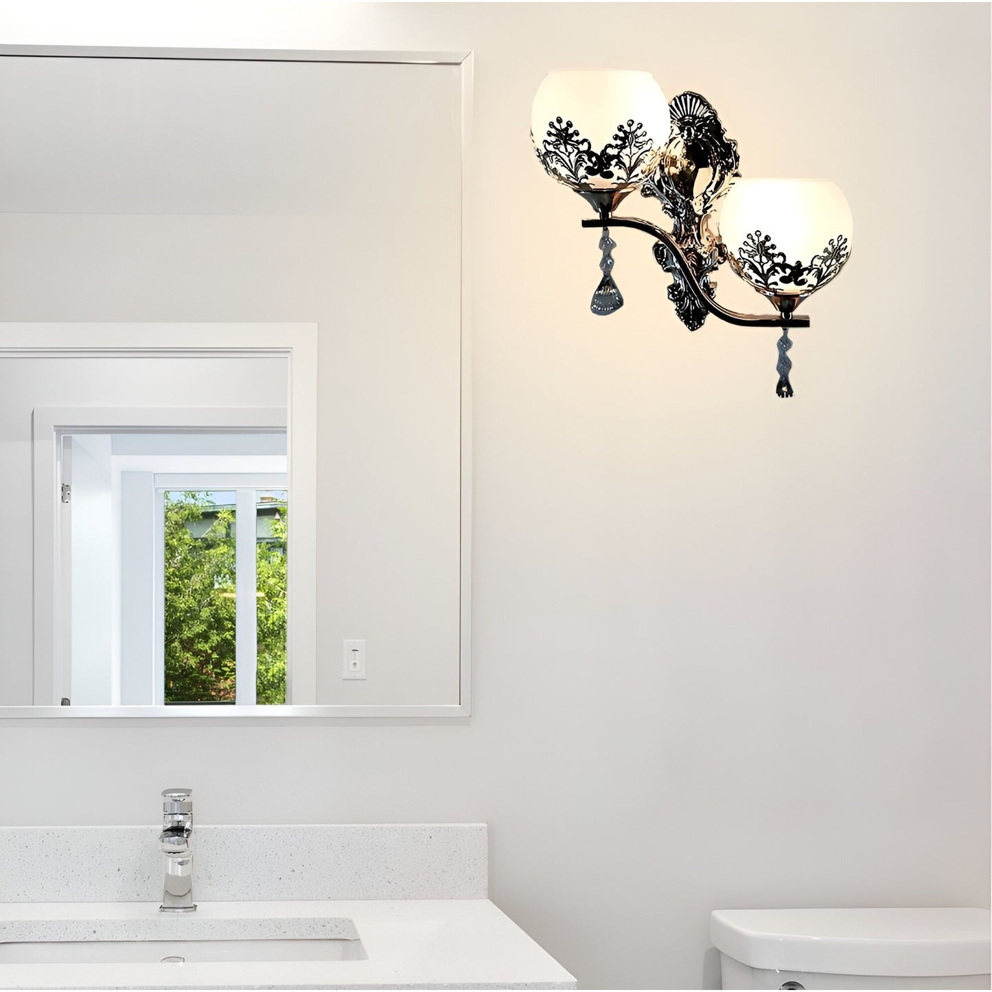 Fancy French Crystal Accent Bath Sconce (Gold) - Luxury Wall Lights