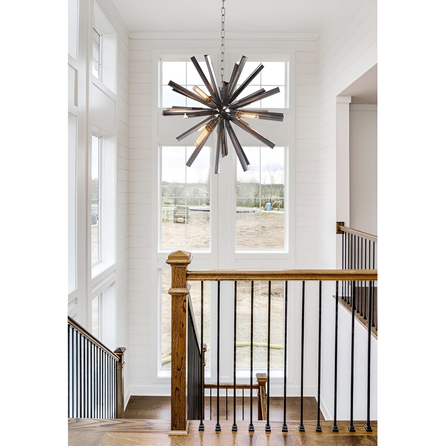 Nine Light Axis Lucite Sputnik Sphere Chandelier, Sci-fi Space Inspired Lighting (Brown)