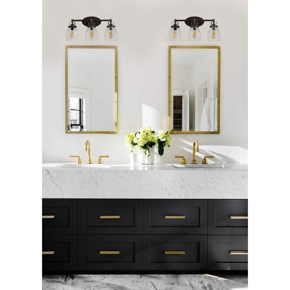 Locust Grove Three Light Vanity Lamp with Bubble Glass, Bidirectional up/down for Bath Wall