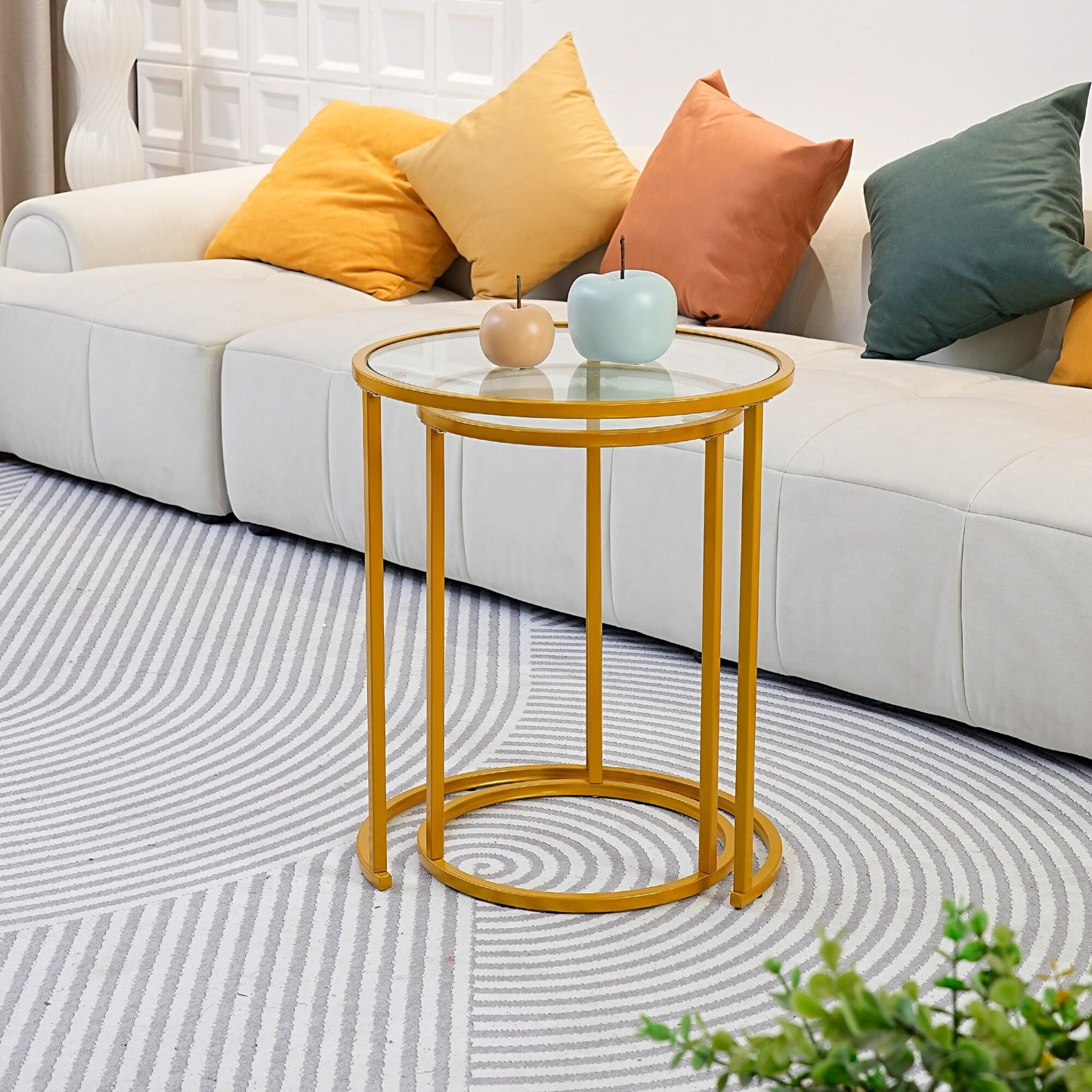 Nesting Coffee Tables with Metal Base, Living Room End Tables (Black or Gold)
