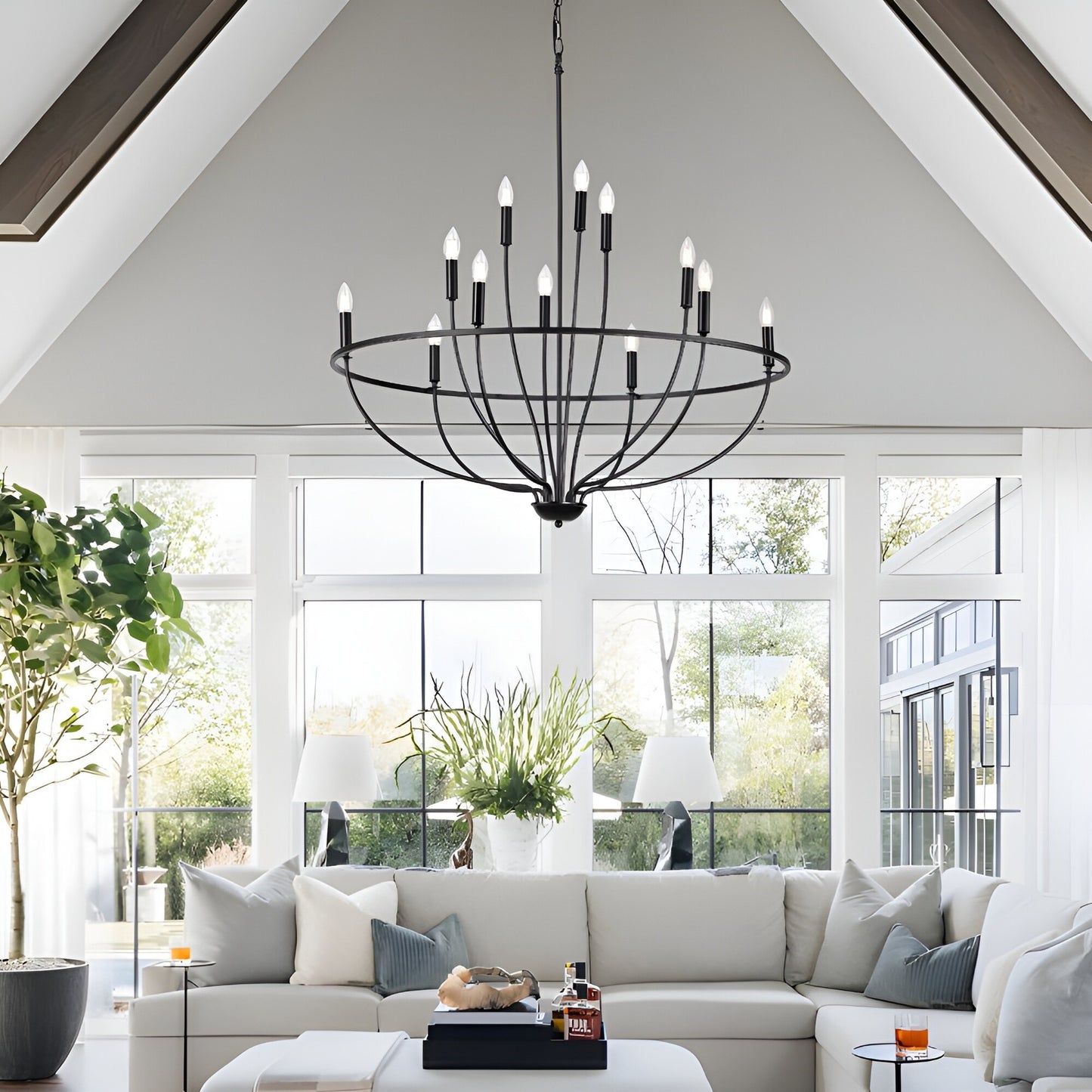 Orono 12-Light Metal Black Chandelier - Graceful Curve Candlestick Ceiling Light