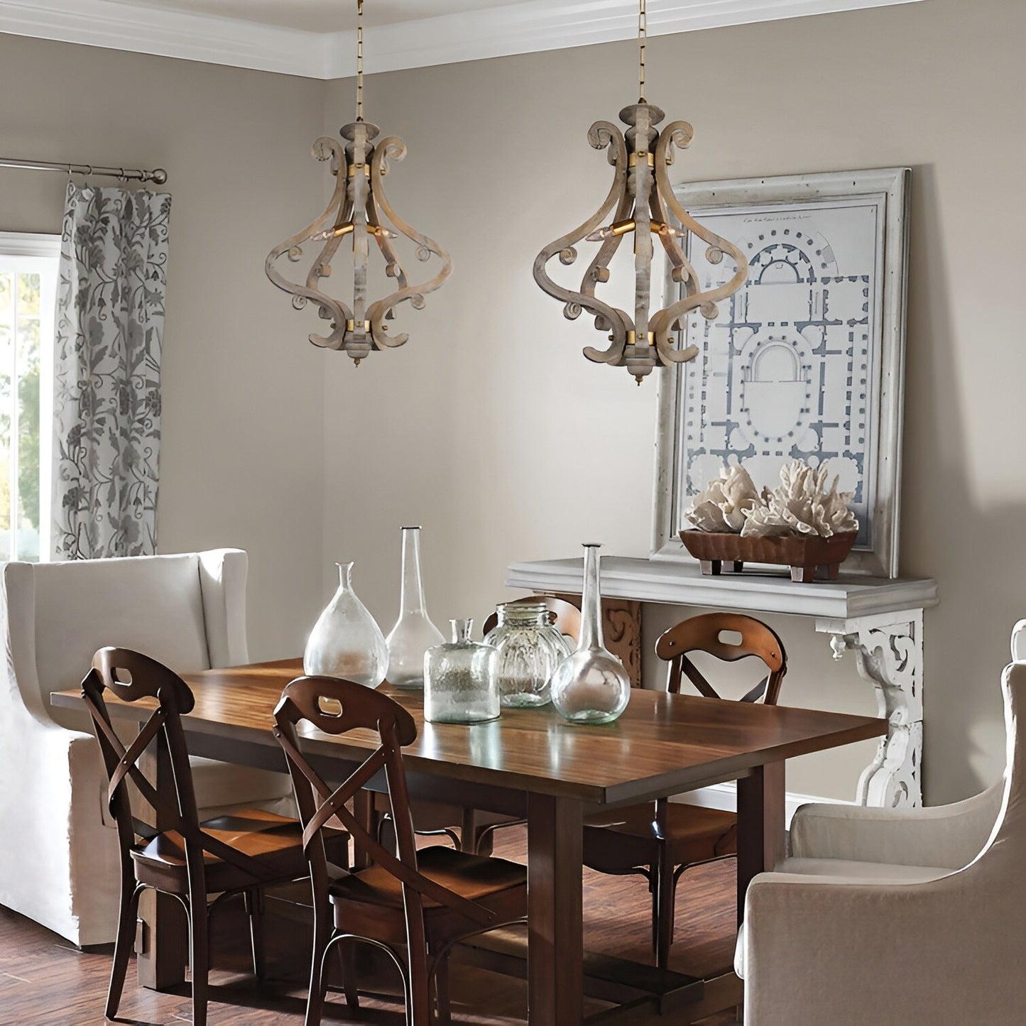 Pinckney 4 - Light Geometric Lantern Pendant with Wood Accents
