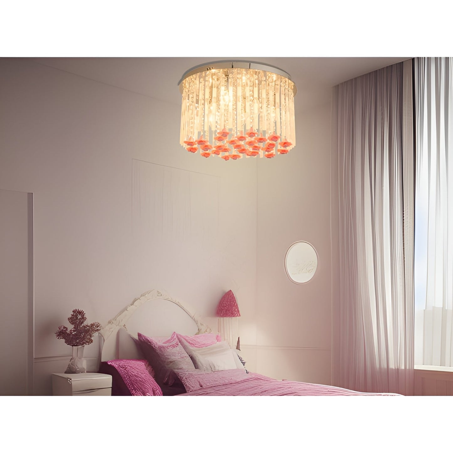 Luxury Roses Glass Chandelier, Nature Inspired Unique Frants Ceiling Light