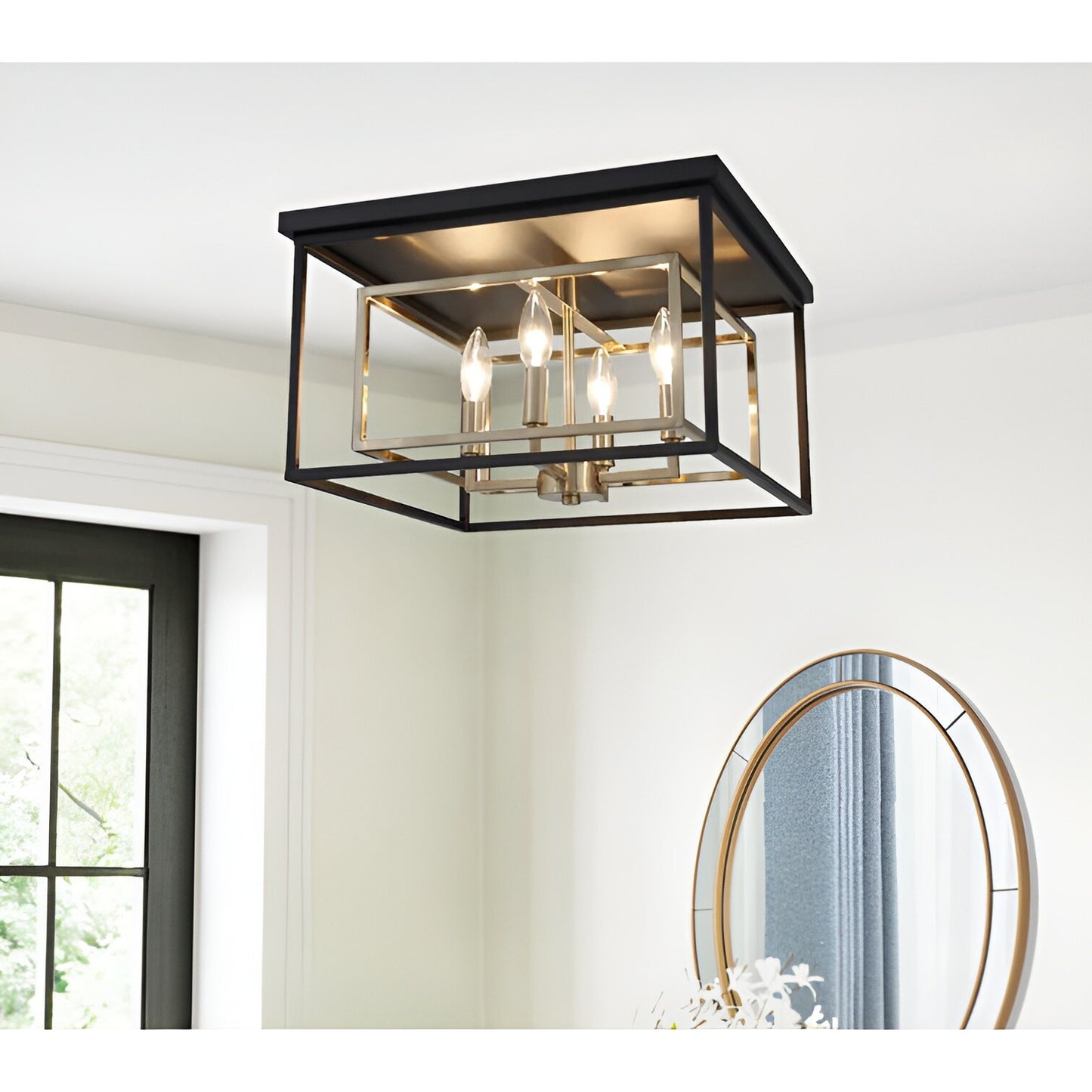 Shoalhaven 14-Inch Geometric Open Frame Dual Tones Black Nickel Flush Mount