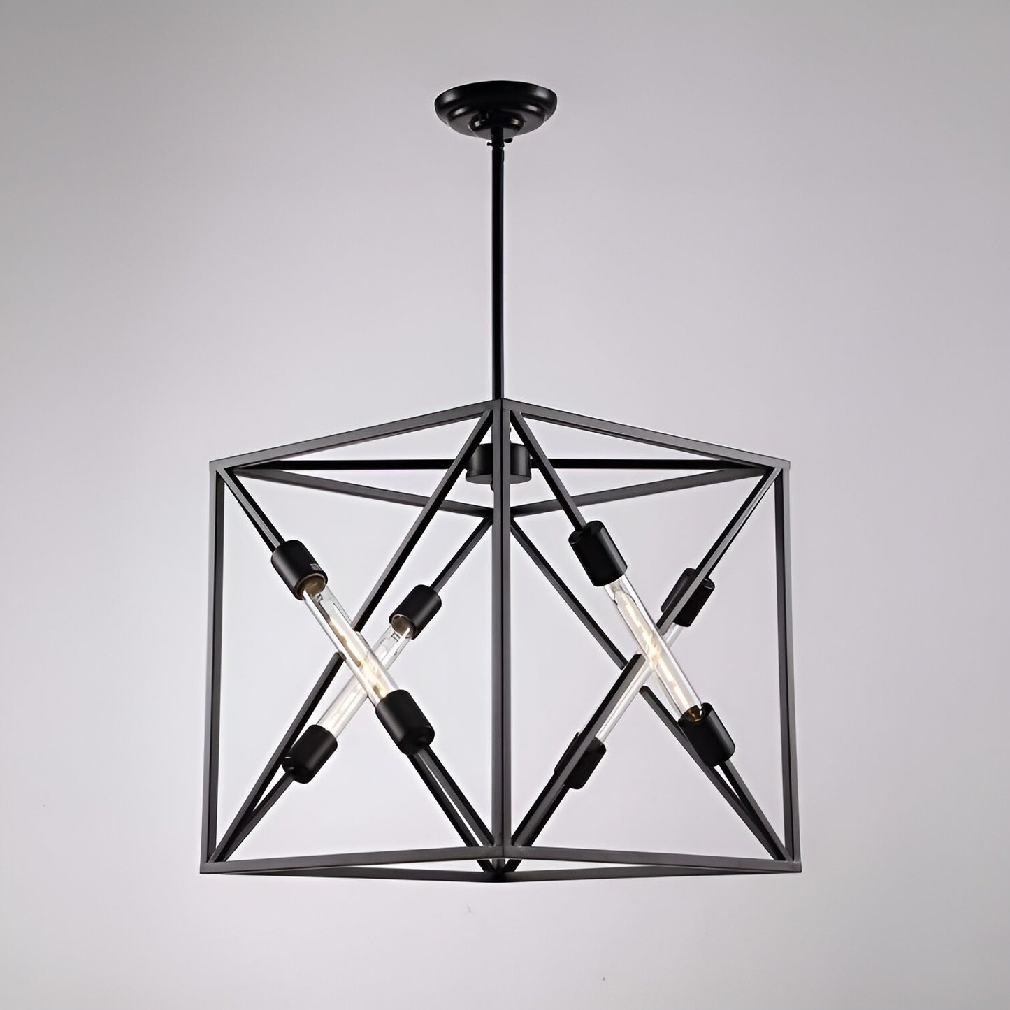 Square Sci-fi Metal Cage Ceiling Light, Open Frame Cube Pendant Lamp Andi 4-Light
