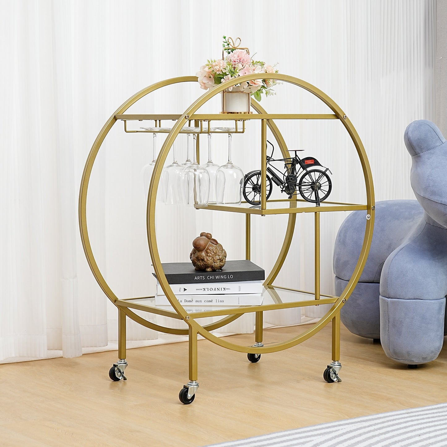 Vannoy Gold or Black Bar Cart on Wheels by DecoMust - Sleek and Stylish Home & Food Appetizer Table