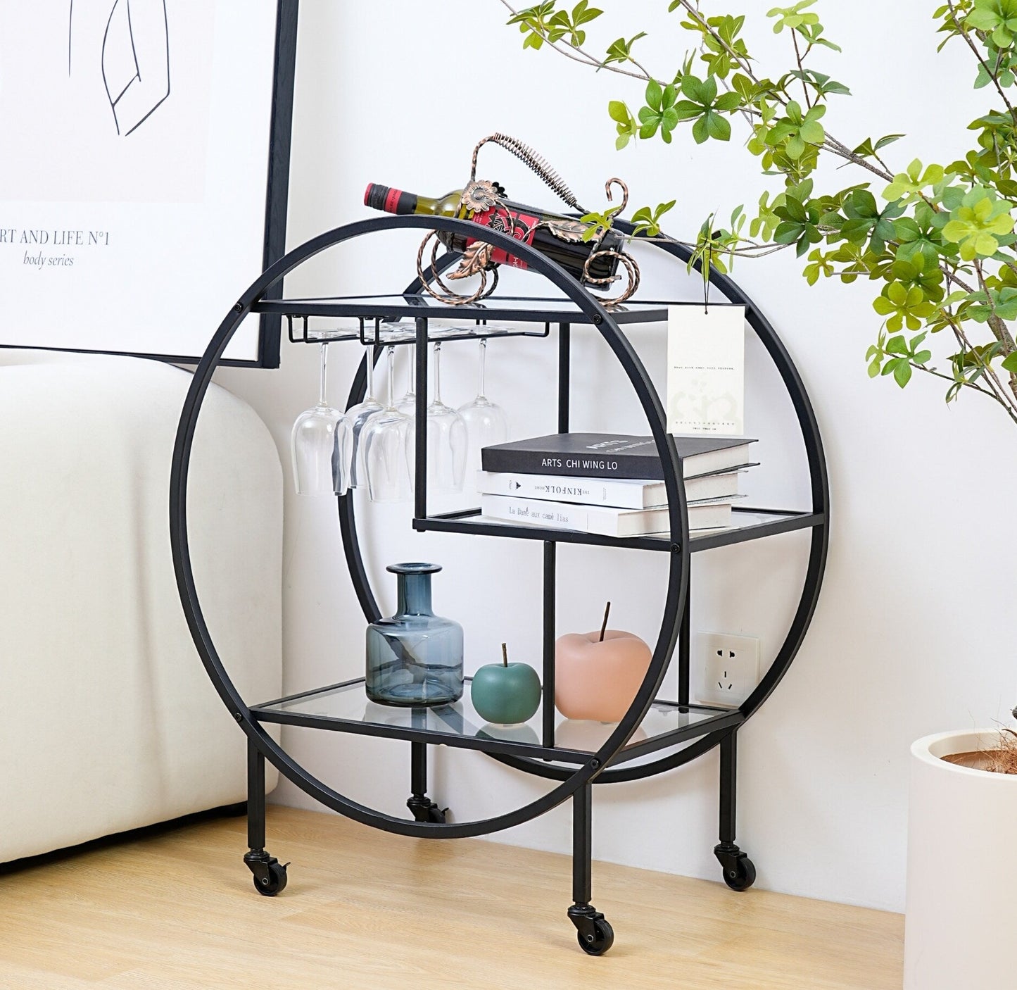 Vannoy Gold or Black Bar Cart on Wheels by DecoMust - Sleek and Stylish Home & Food Appetizer Table