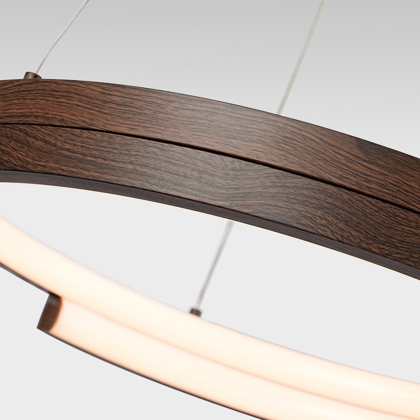 Premium Walnut Integrated LED Ring Chandelier: Height Adjustable, Stylish Lighting Solution with Contemporary Design