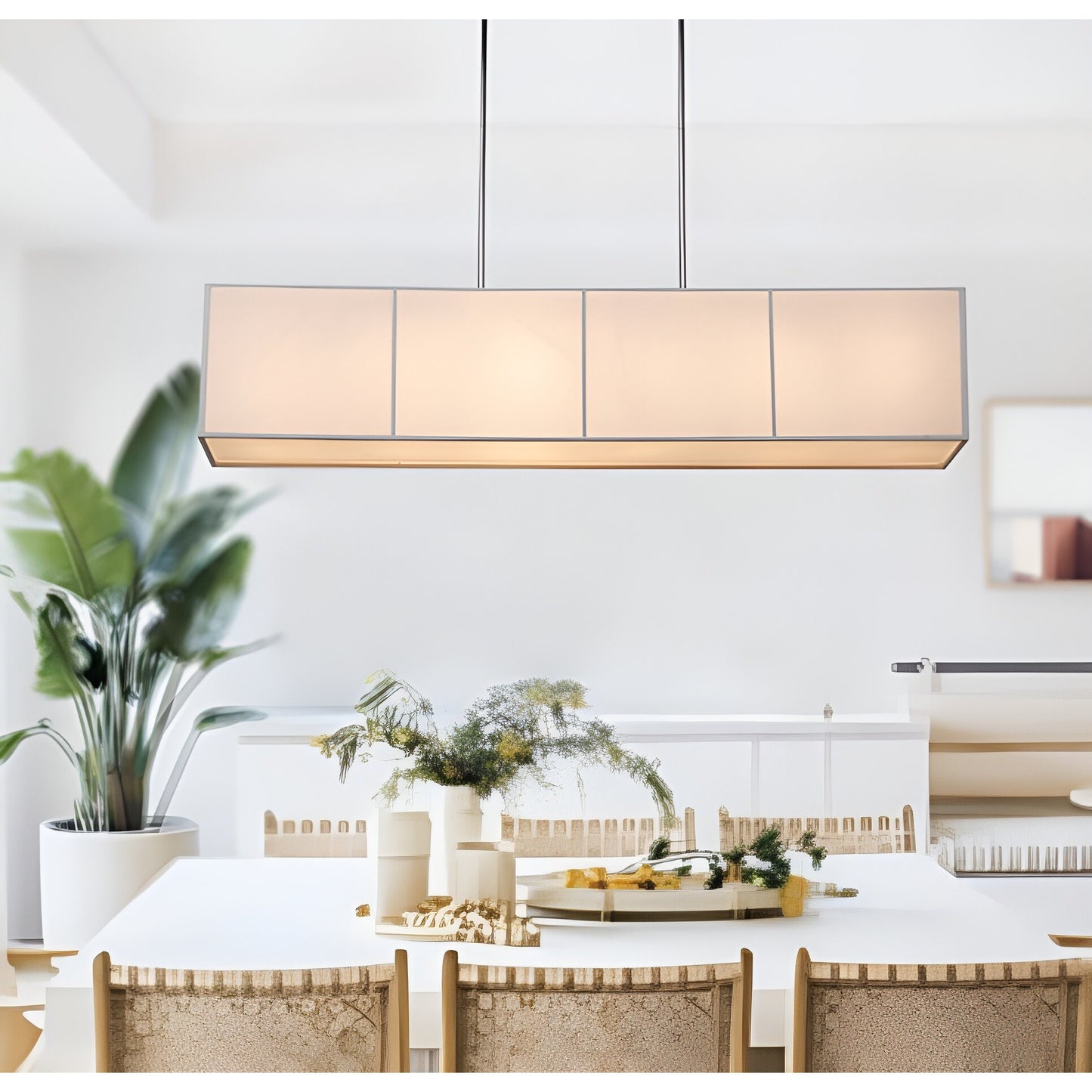 Wanakah 6-Light Kitchen Island Linear Chandelier with Textured Linen, White Shade 48 inch