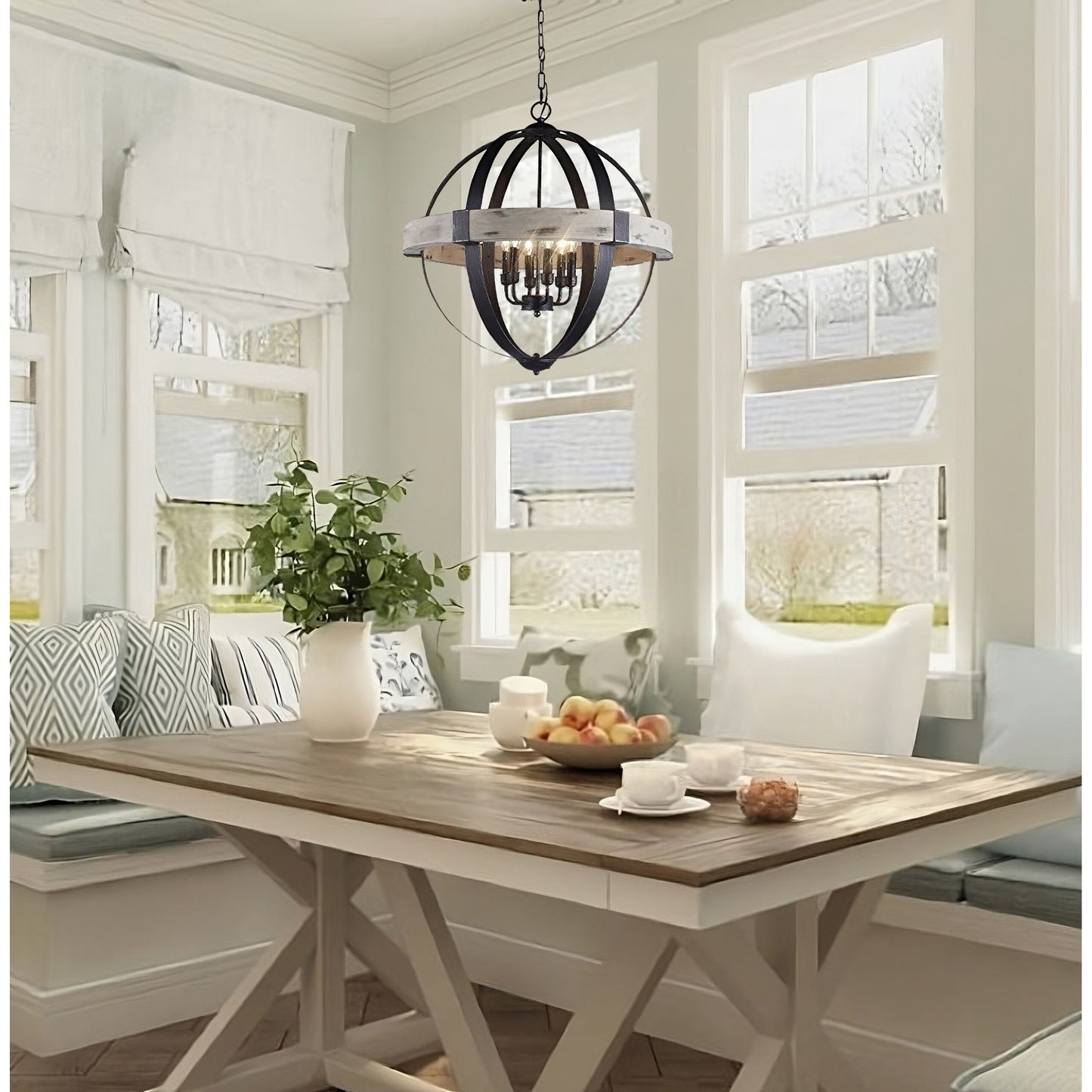Aspen Wood Modern Chandelier - Iron Globe Pendant Light (4-light)