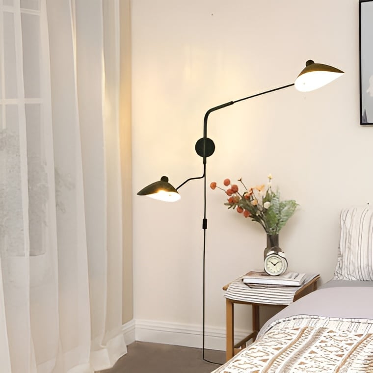 Modern 2-Lights Reading Light, Swing Arm Wall Sconce, Rotatable Black Wall Lights