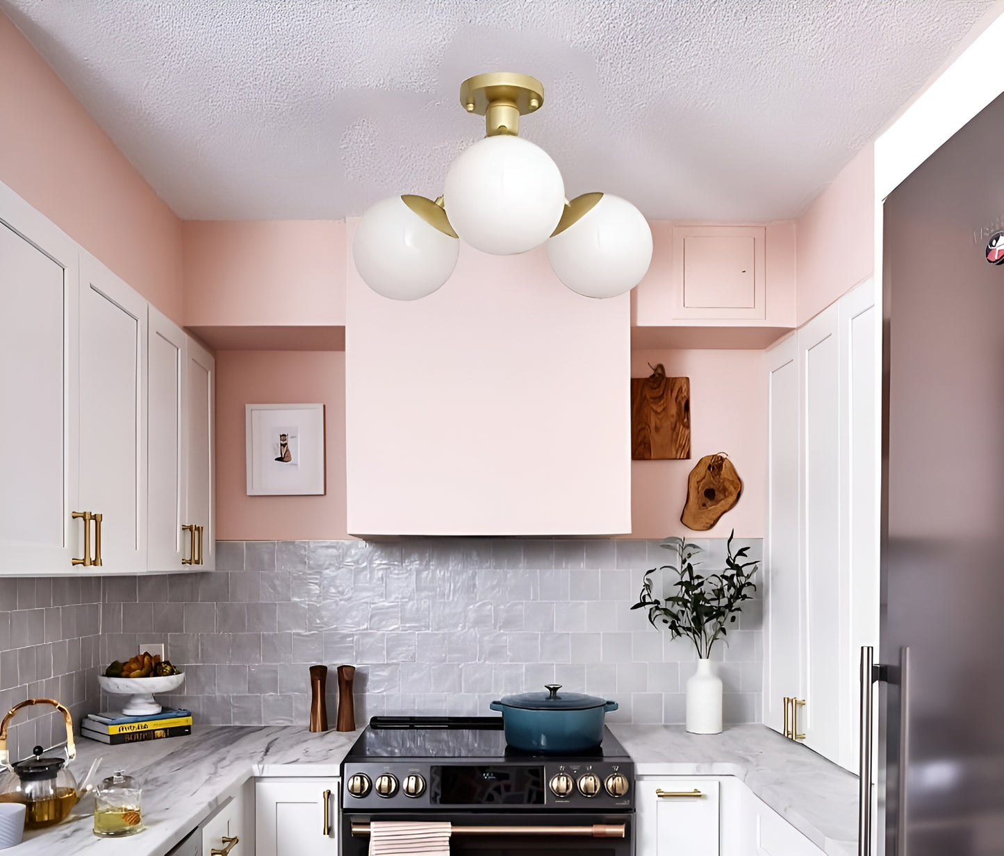 Sci-fi Gold Glass Semi-Flush Mount, Futuristic Space Design